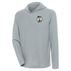 Gray Boston Celtics Antigua Strong Hold Long Sleeve Henley Hoodie T-Shirt | NBA