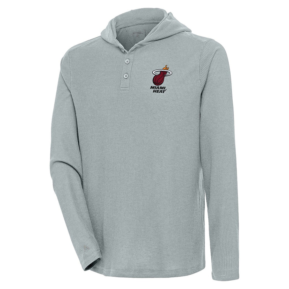 Gray Miami Heat Antigua Strong Hold Long Sleeve Henley Hoodie T-Shirt | NBA