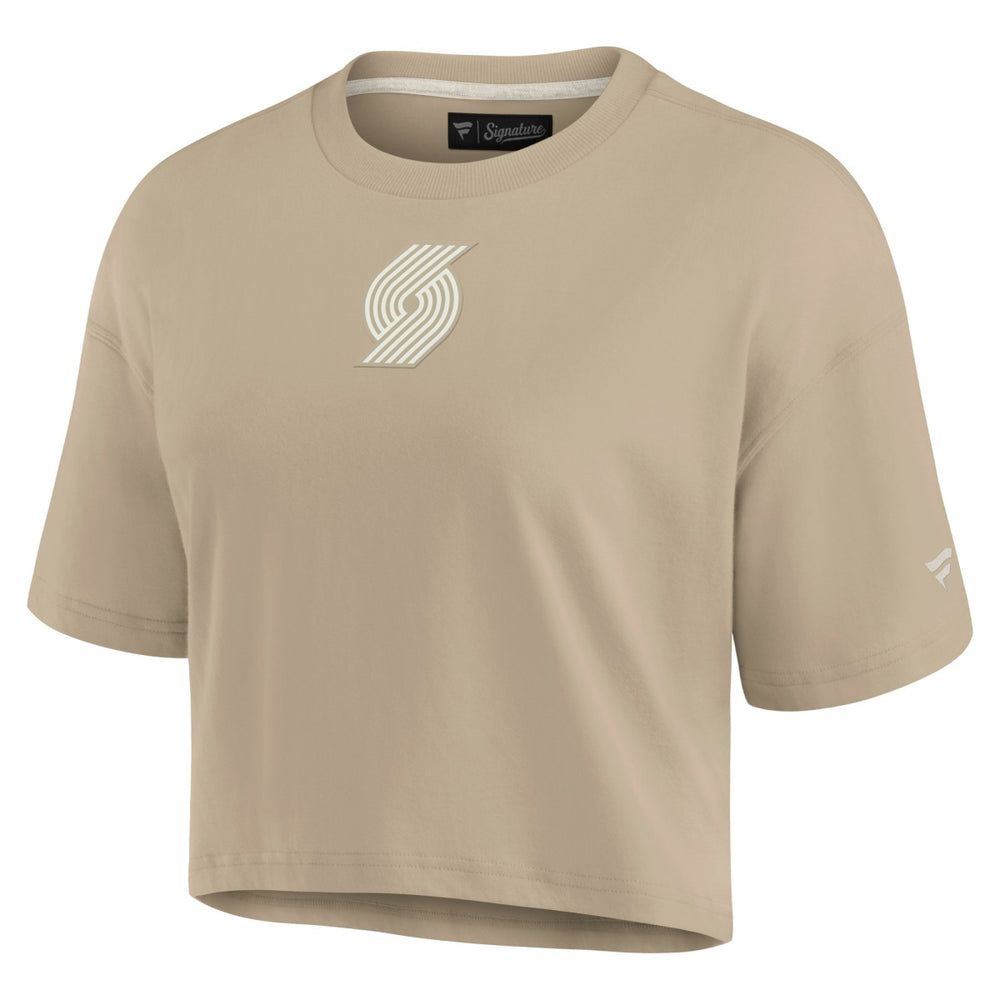 Khaki Portland Trail Blazers Women's Elements Super Soft Boxy Cropped T-Shirt | NBA