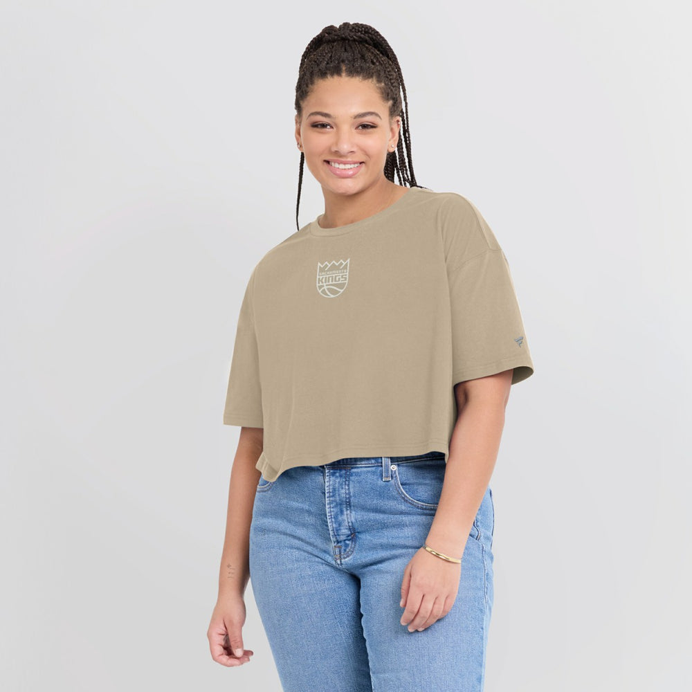 Khaki Sacramento Kings Women's Elements Super Soft Boxy Cropped T-Shirt | NBA