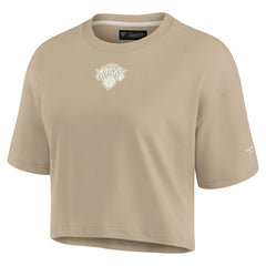 Khaki New York Knicks Women's Elements Super Soft Boxy Cropped T-Shirt | NBA