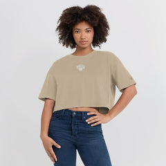 Khaki New York Knicks Women's Elements Super Soft Boxy Cropped T-Shirt | NBA