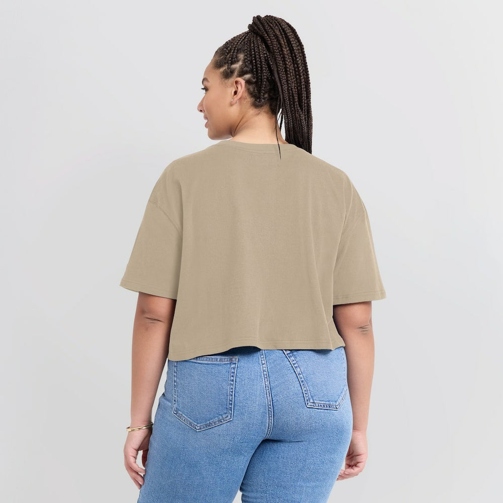 Khaki New York Knicks Women's Elements Super Soft Boxy Cropped T-Shirt | NBA
