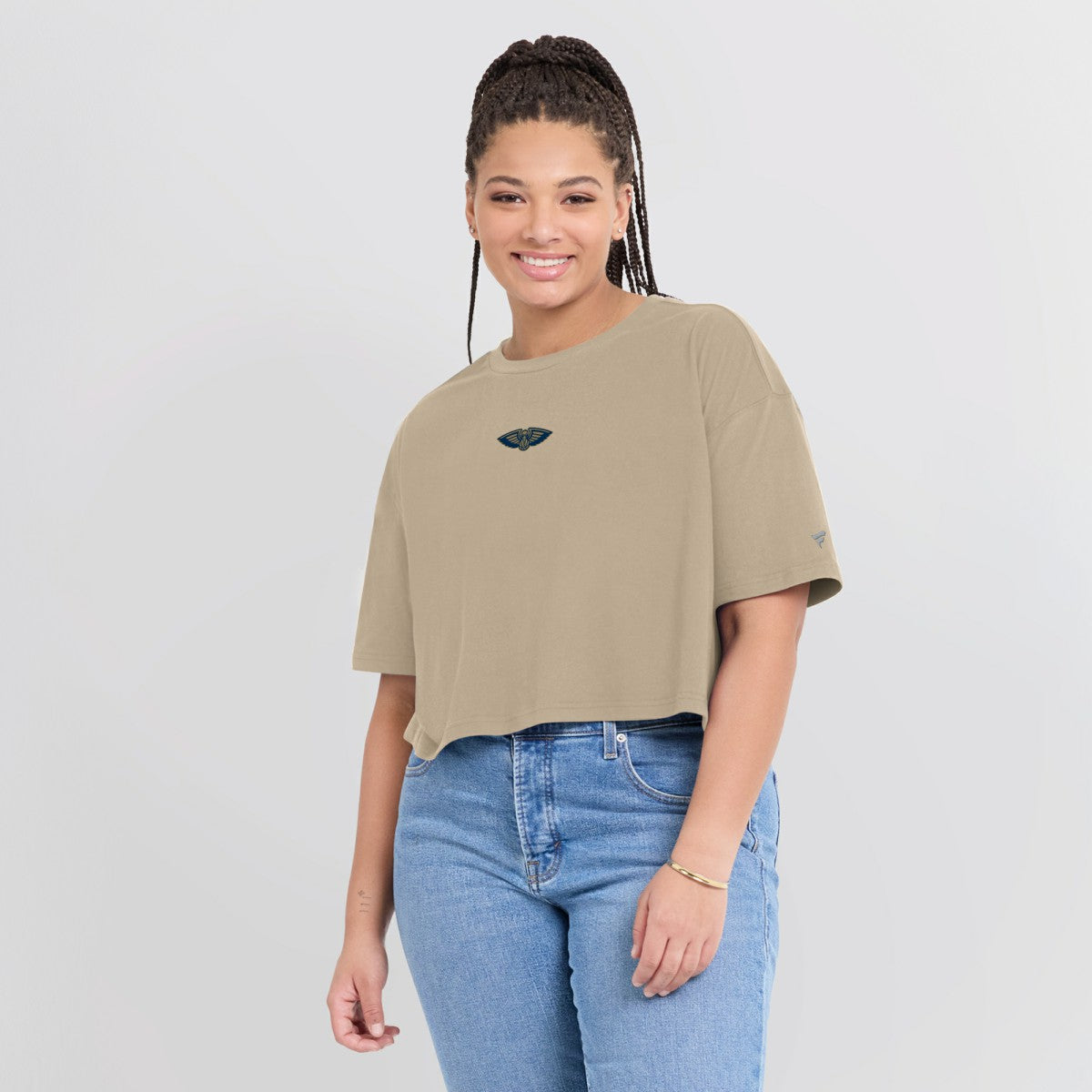 Khaki New Orleans Pelicans Women's Elements Super Soft Boxy Cropped T-Shirt | NBA