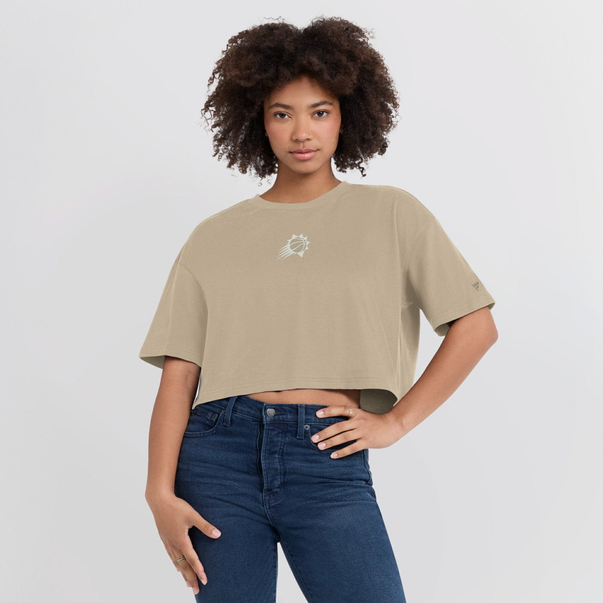 Khaki Phoenix Suns Women's Elements Super Soft Boxy Cropped T-Shirt | NBA