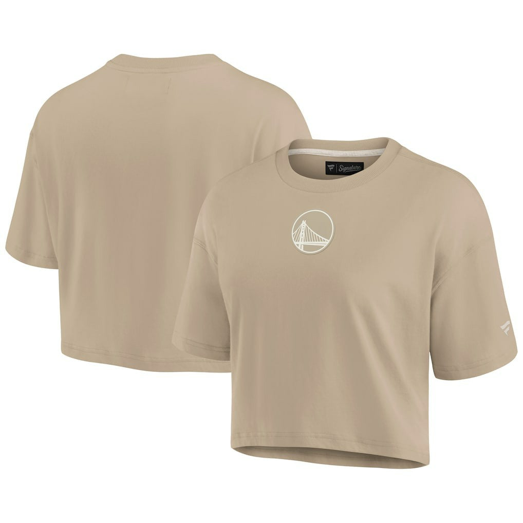 Khaki Golden State Warriors Women's Elements Super Soft Boxy Cropped T-Shirt sale | NBA