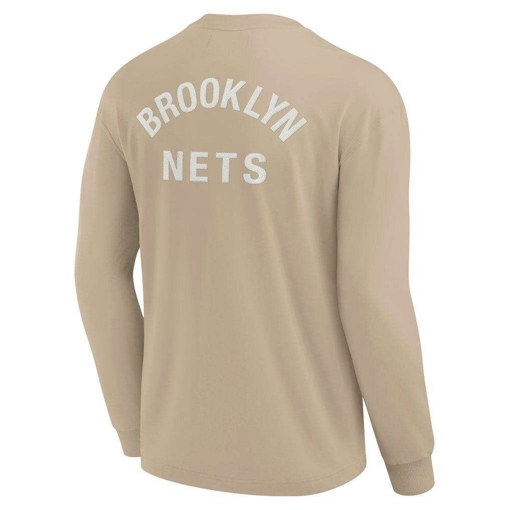 Khaki Brooklyn Nets Unisex Elements Super Soft Long Sleeve T-Shirt | NBA