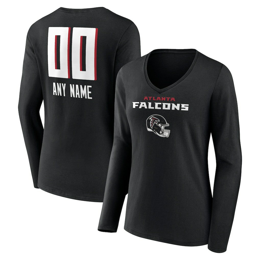 Atlanta Falcons Women's Personalized Name & Number Team Wordmark Long Sleeve V-Neck T-Shirt | NFL Outlet