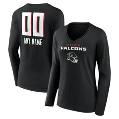 Atlanta Falcons Women's Personalized Name & Number Team Wordmark Long Sleeve V-Neck T-Shirt | NFL Outlet