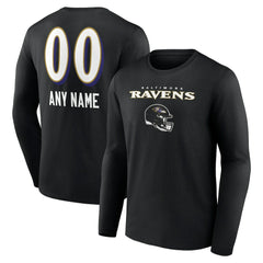 Baltimore Ravens Personalized Name & Number Team Wordmark Long Sleeve T-Shirt | NFL Discount