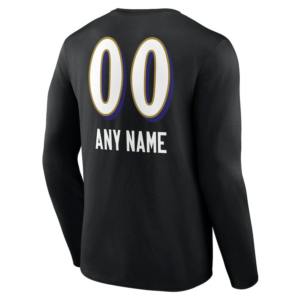 Baltimore Ravens Personalized Name & Number Team Wordmark Long Sleeve T-Shirt | NFL Discount