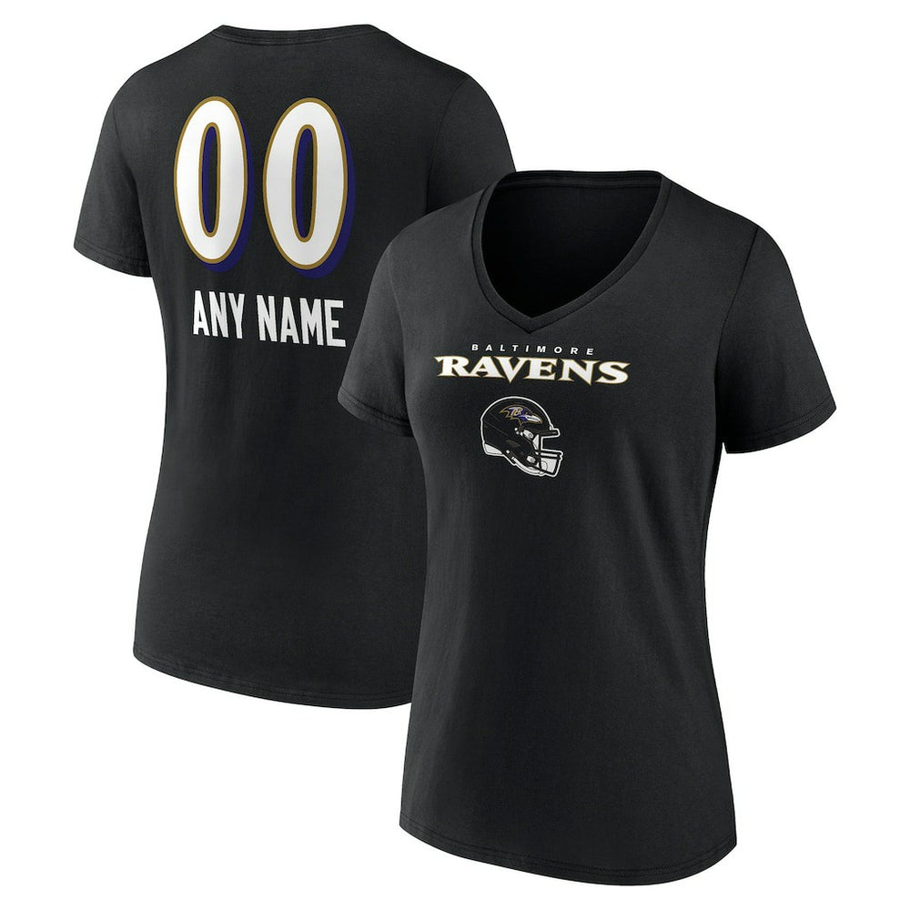 Baltimore Ravens Women's Personalized Name & Number Team Wordmark V-Neck T-Shirt | NFL Online