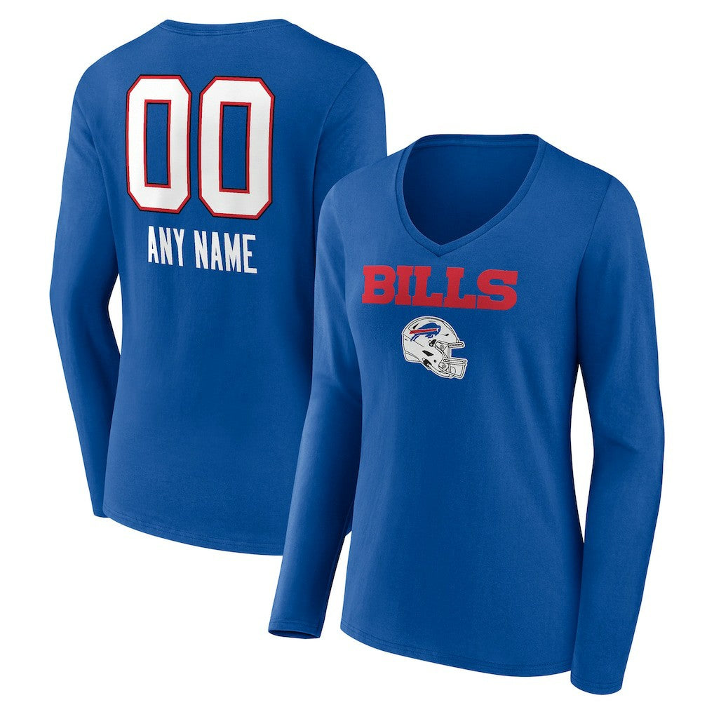 Buffalo Bills Women's Personalized Name & Number Team Wordmark Long Sleeve V-Neck T-Shirt | NFL New