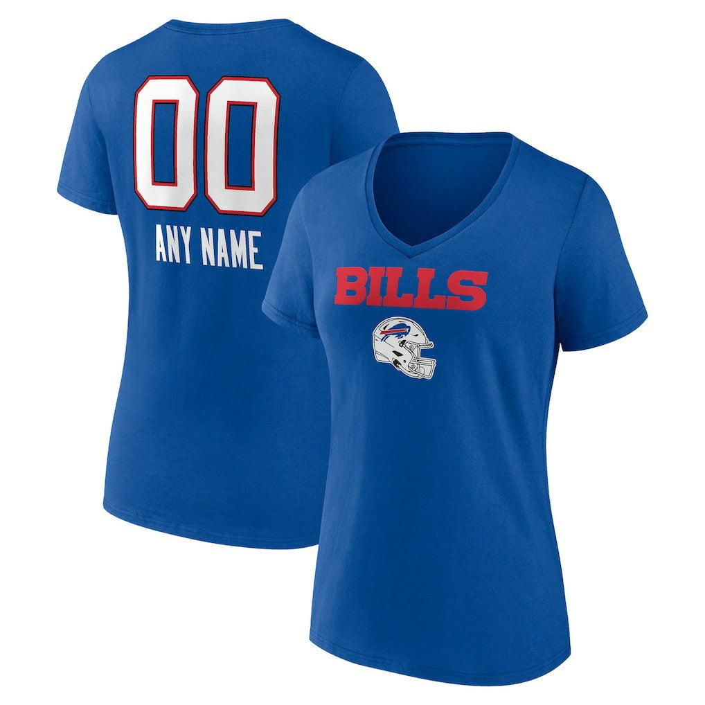 Buffalo Bills Women's Personalized Name & Number Team Wordmark V-Neck T-Shirt | NFL Hot