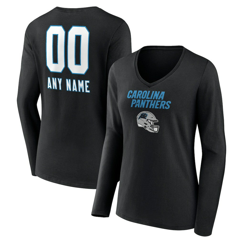 Carolina Panthers Women's Personalized Name & Number Team Wordmark Long Sleeve V-Neck T-Shirt | NFL Online