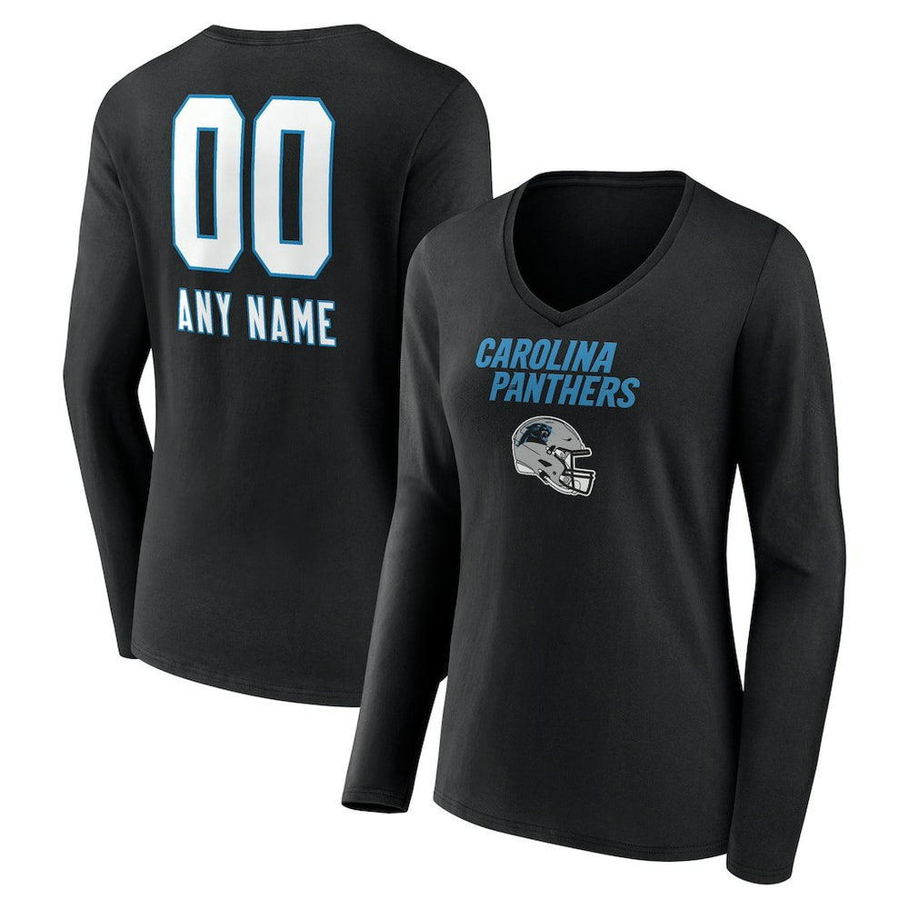 Carolina Panthers Women's Personalized Name & Number Team Wordmark Long Sleeve V-Neck T-Shirt | NFL Online