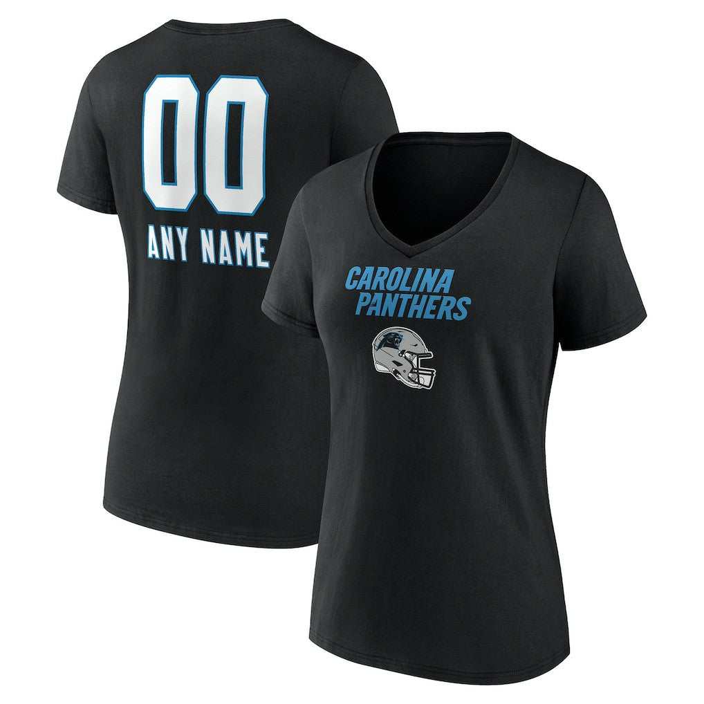Carolina Panthers Women's Personalized Name & Number Team Wordmark V-Neck T-Shirt | NFL Discount