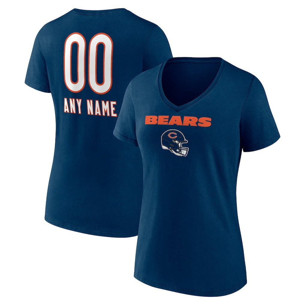 Chicago Bears Women's Personalized Name & Number Team Wordmark V-Neck T-Shirt | NFL Outlet