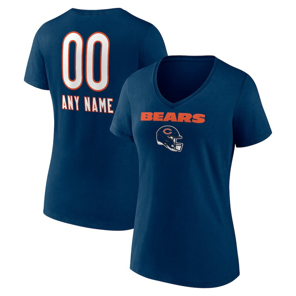 Chicago Bears Women's Personalized Name & Number Team Wordmark V-Neck T-Shirt | NFL Outlet