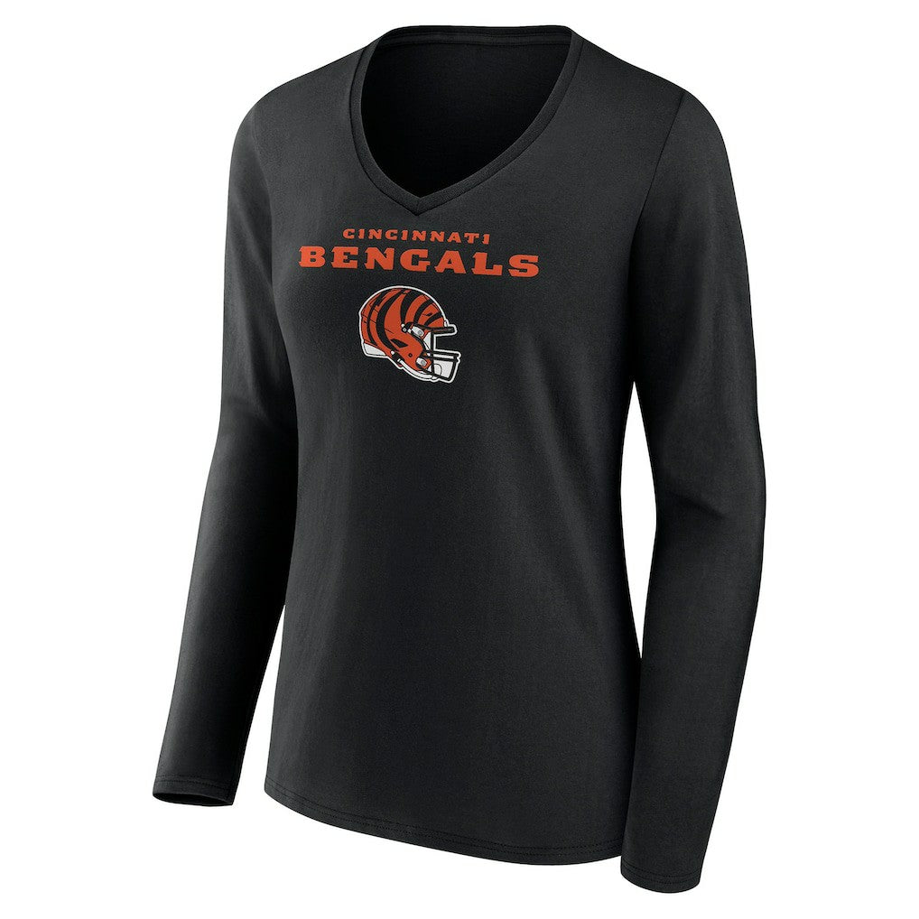 Cincinnati Bengals Women's Personalized Name & Number Team Wordmark Long Sleeve V-Neck T-Shirt | NFL Outlet
