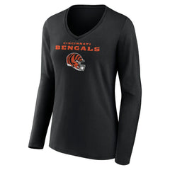 Cincinnati Bengals Women's Personalized Name & Number Team Wordmark Long Sleeve V-Neck T-Shirt | NFL Outlet