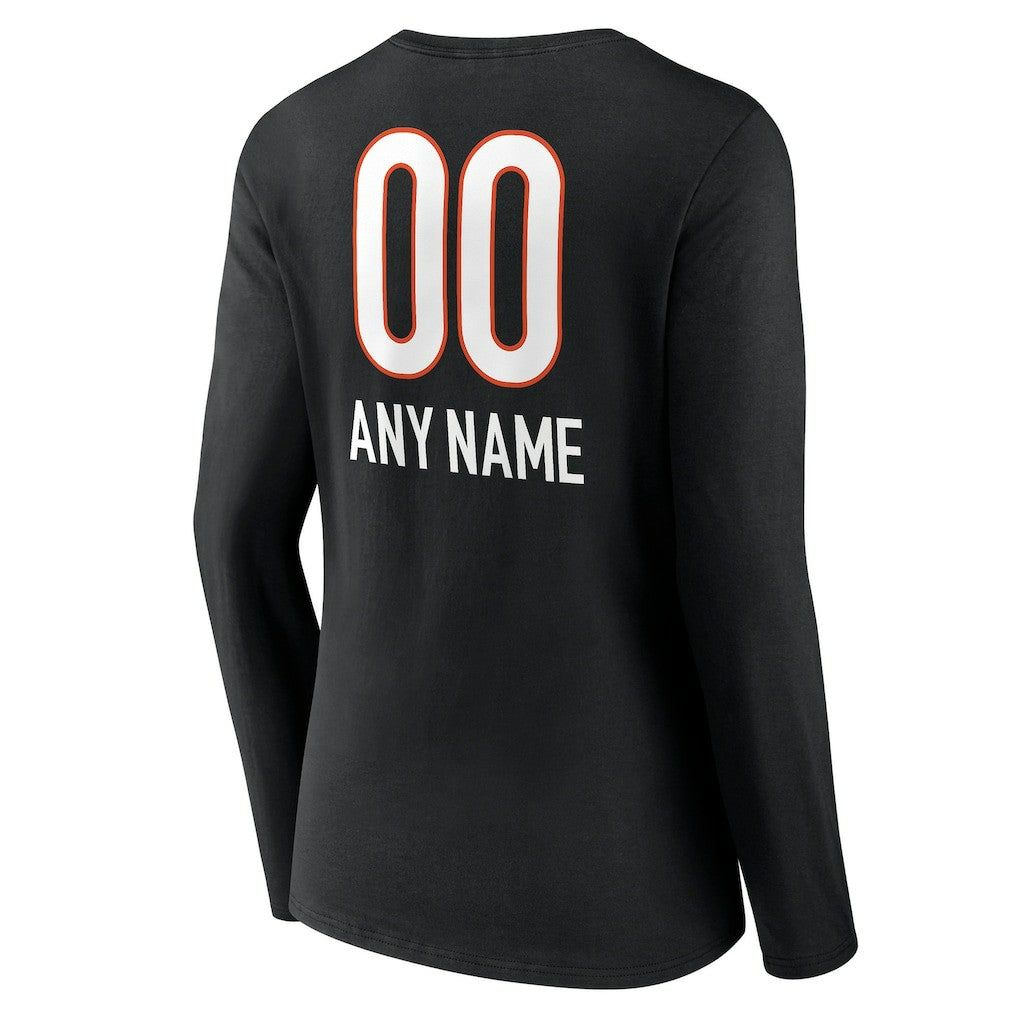 Cincinnati Bengals Women's Personalized Name & Number Team Wordmark Long Sleeve V-Neck T-Shirt | NFL Outlet