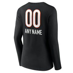 Cincinnati Bengals Women's Personalized Name & Number Team Wordmark Long Sleeve V-Neck T-Shirt | NFL Outlet