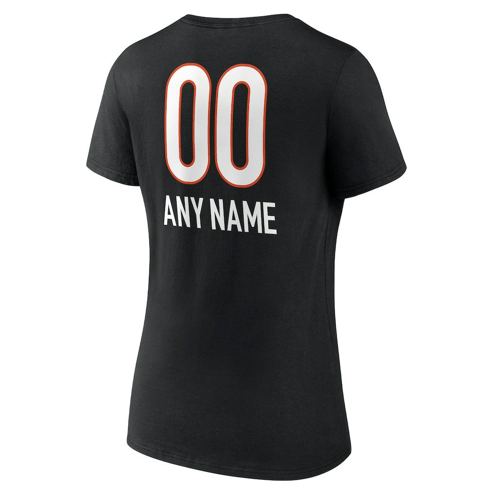 Cincinnati Bengals Women's Personalized Name & Number Team Wordmark V-Neck T-Shirt | NFL New