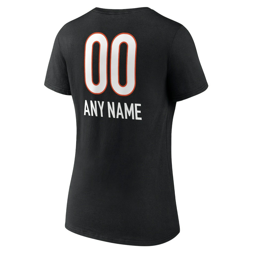 Cincinnati Bengals Women's Personalized Name & Number Team Wordmark V-Neck T-Shirt | NFL New