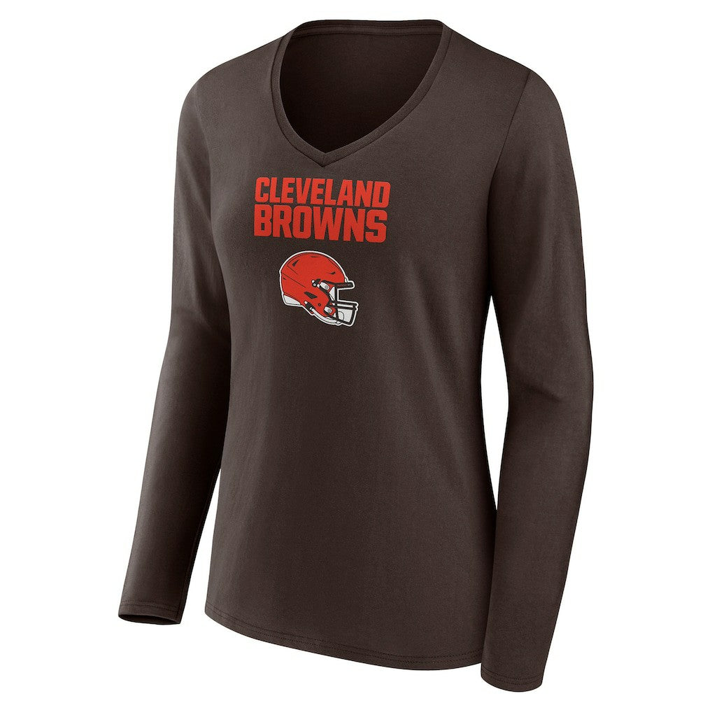 Cleveland Browns Women's Personalized Name & Number Team Wordmark Long Sleeve V-Neck T-Shirt | NFL Hot