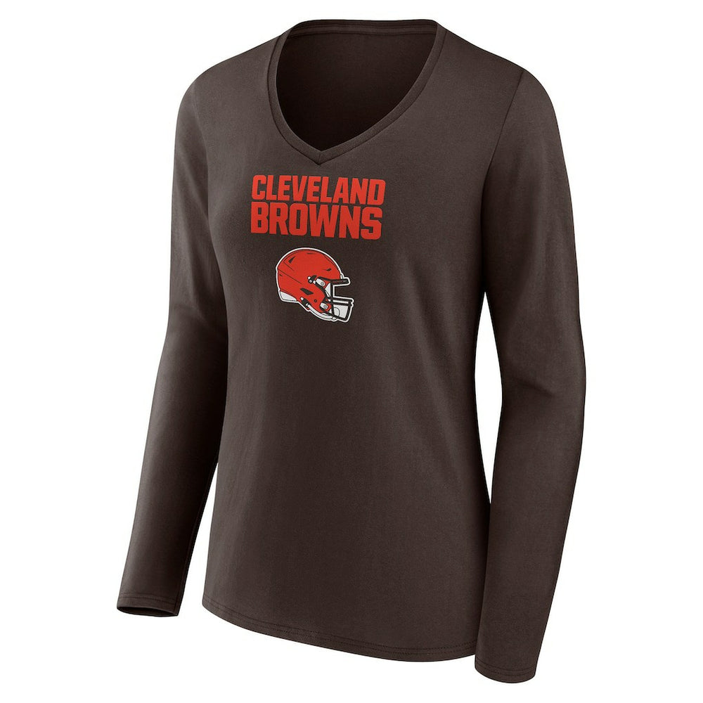 Cleveland Browns Women's Personalized Name & Number Team Wordmark Long Sleeve V-Neck T-Shirt | NFL Hot