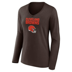 Cleveland Browns Women's Personalized Name & Number Team Wordmark Long Sleeve V-Neck T-Shirt | NFL Hot