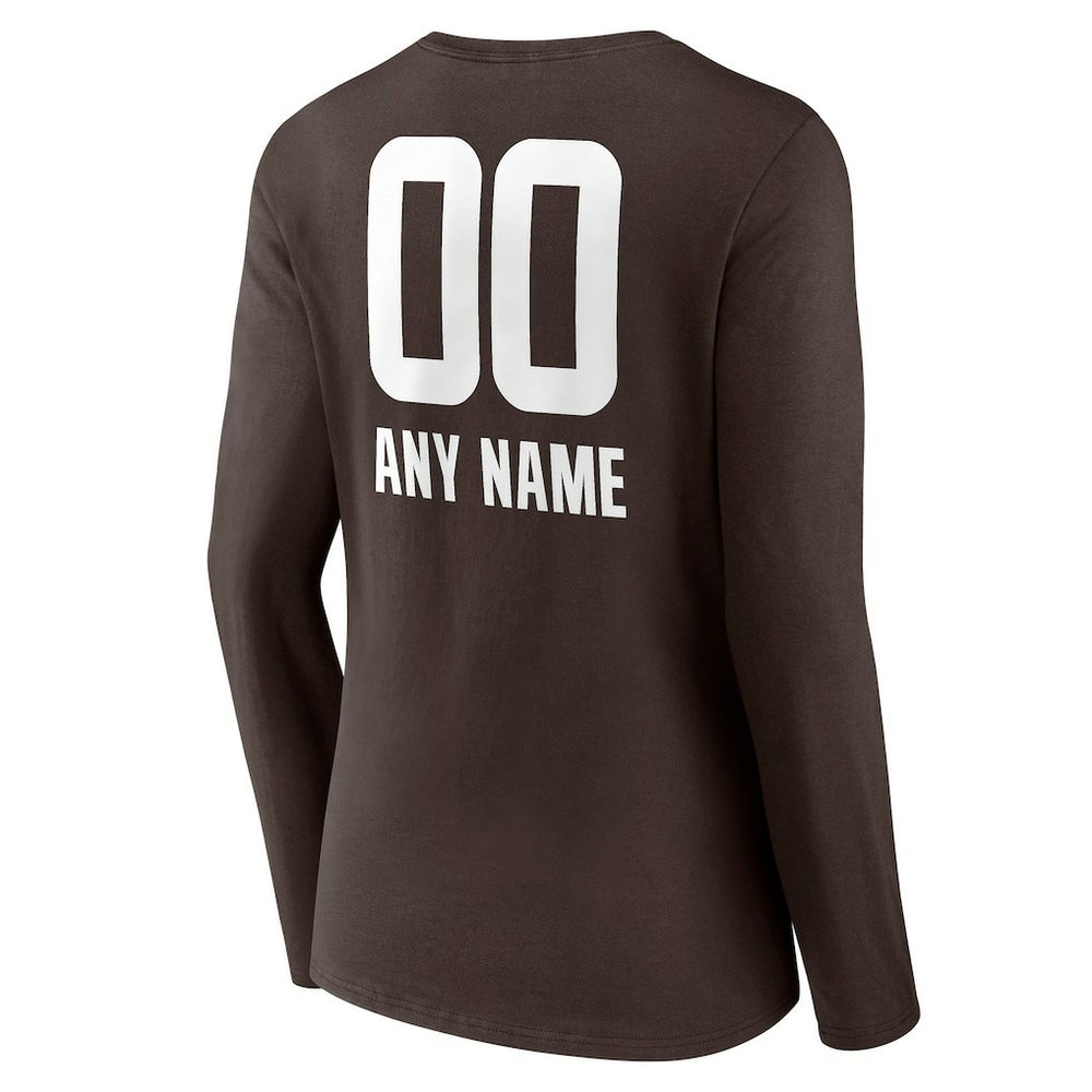 Cleveland Browns Women's Personalized Name & Number Team Wordmark Long Sleeve V-Neck T-Shirt | NFL Hot