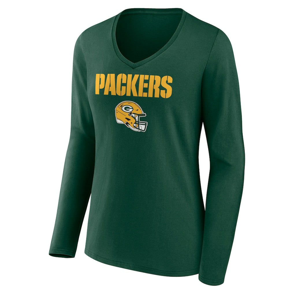 Green Bay Packers Women's Personalized Name & Number Team Wordmark Long Sleeve V-Neck T-Shirt | NFL On sale