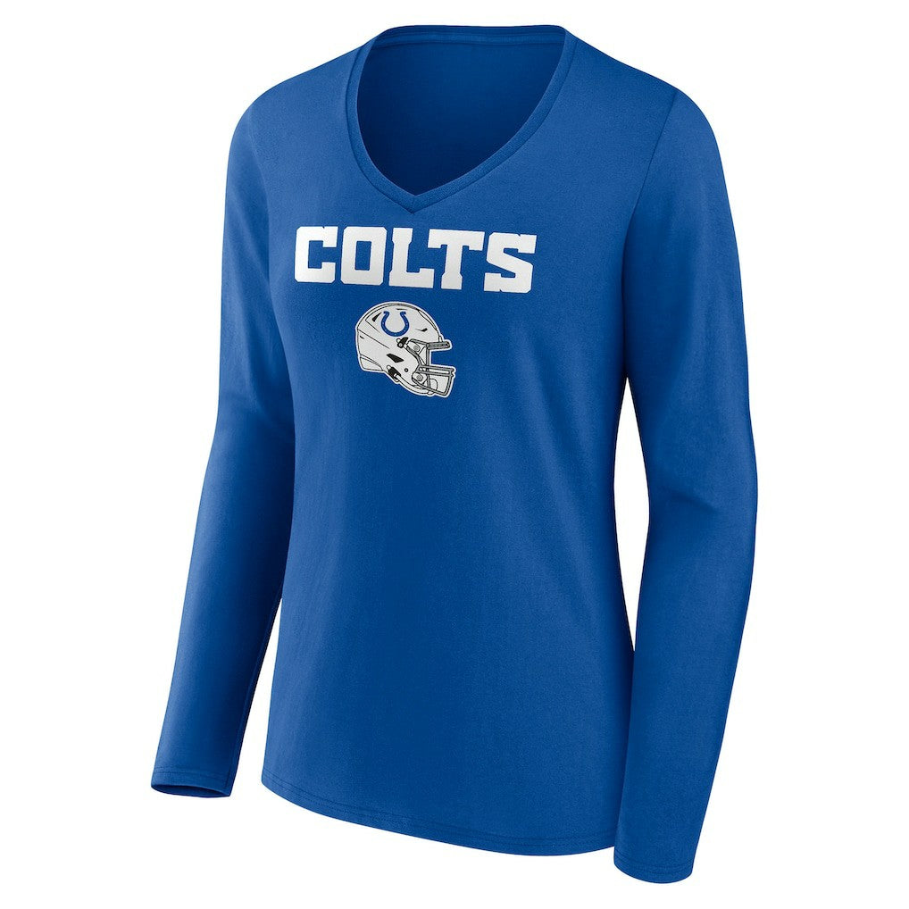 Indianapolis Colts Women's Personalized Name & Number Team Wordmark Long Sleeve V-Neck T-Shirt | NFL Sale