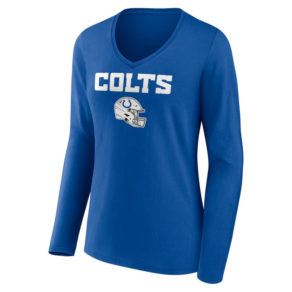 Indianapolis Colts Women's Personalized Name & Number Team Wordmark Long Sleeve V-Neck T-Shirt | NFL Sale