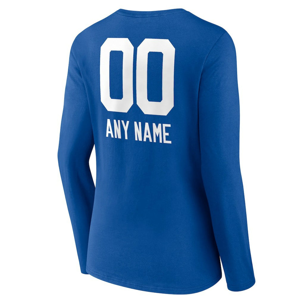 Indianapolis Colts Women's Personalized Name & Number Team Wordmark Long Sleeve V-Neck T-Shirt | NFL Sale