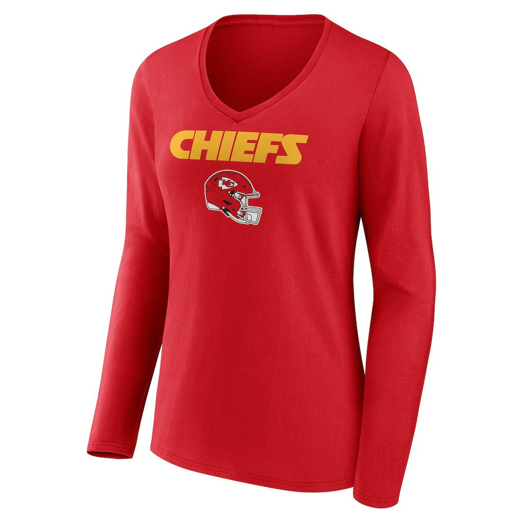 Kansas City Chiefs Women's Personalized Name & Number Team Wordmark Long Sleeve V-Neck T-Shirt | NFL Online