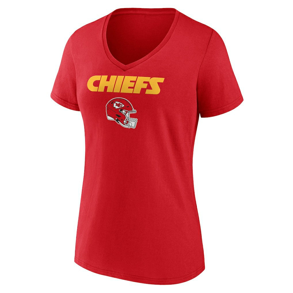 Kansas City Chiefs Women's Personalized Name & Number Team Wordmark V-Neck T-Shirt | NFL Hot