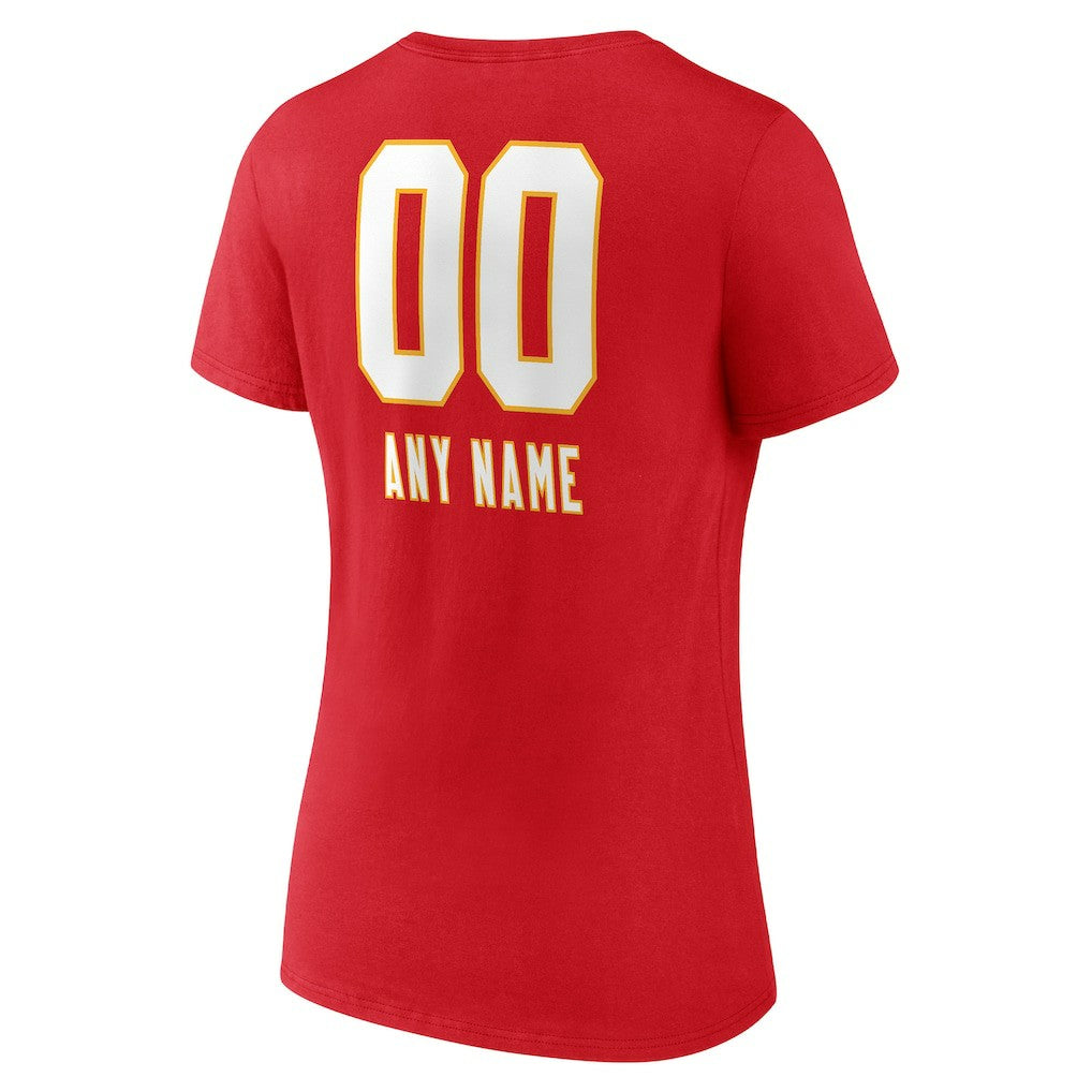 Kansas City Chiefs Women's Personalized Name & Number Team Wordmark V-Neck T-Shirt | NFL Hot