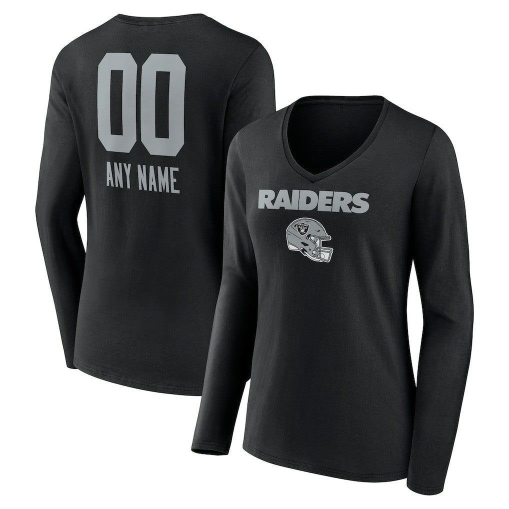 Las Vegas Raiders Women's Personalized Name & Number Team Wordmark Long Sleeve V-Neck T-Shirt | NFL Online