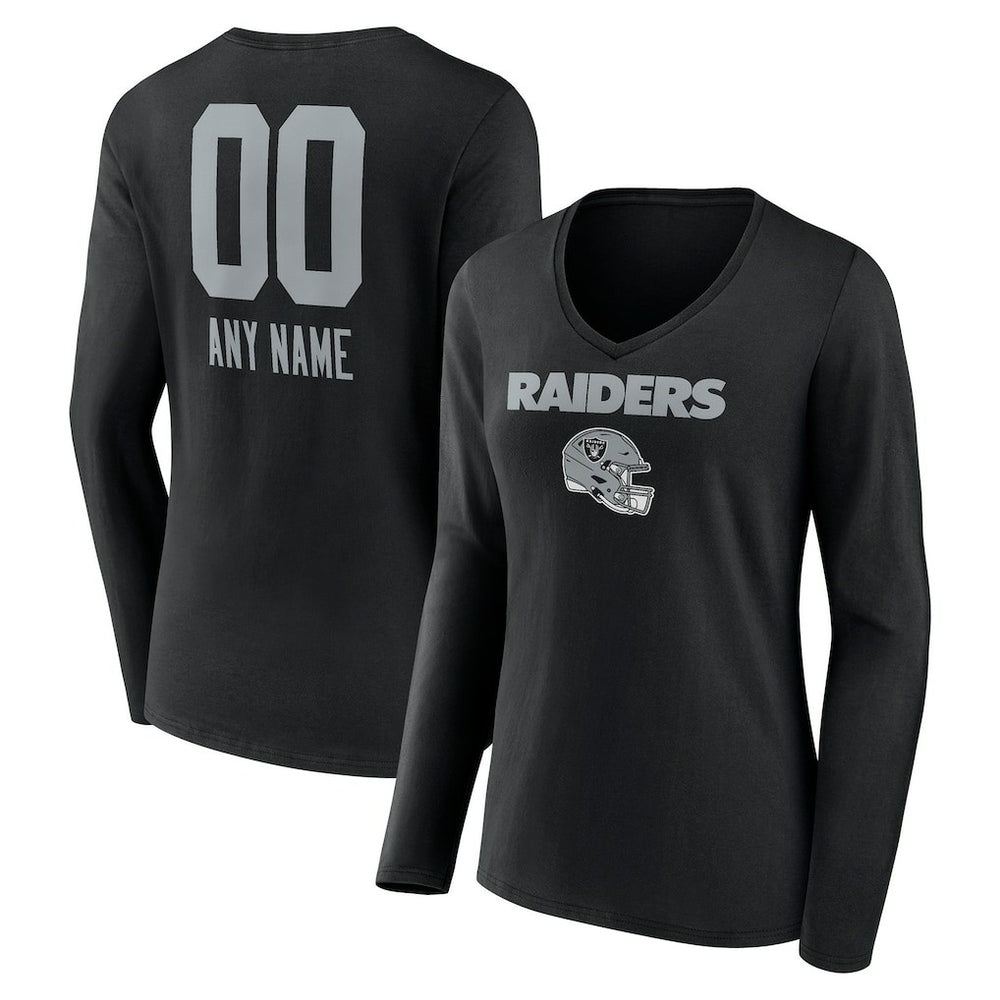 Las Vegas Raiders Women's Personalized Name & Number Team Wordmark Long Sleeve V-Neck T-Shirt | NFL Online