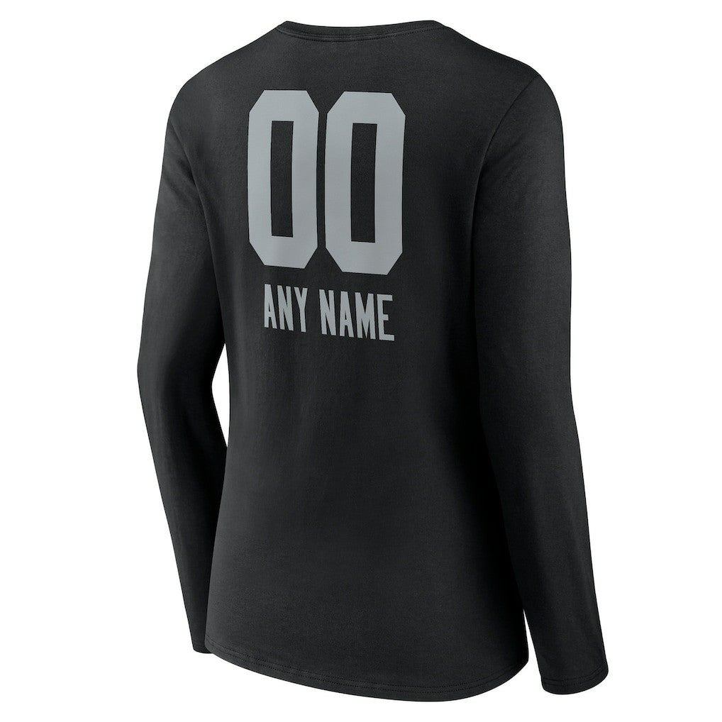Las Vegas Raiders Women's Personalized Name & Number Team Wordmark Long Sleeve V-Neck T-Shirt | NFL Online