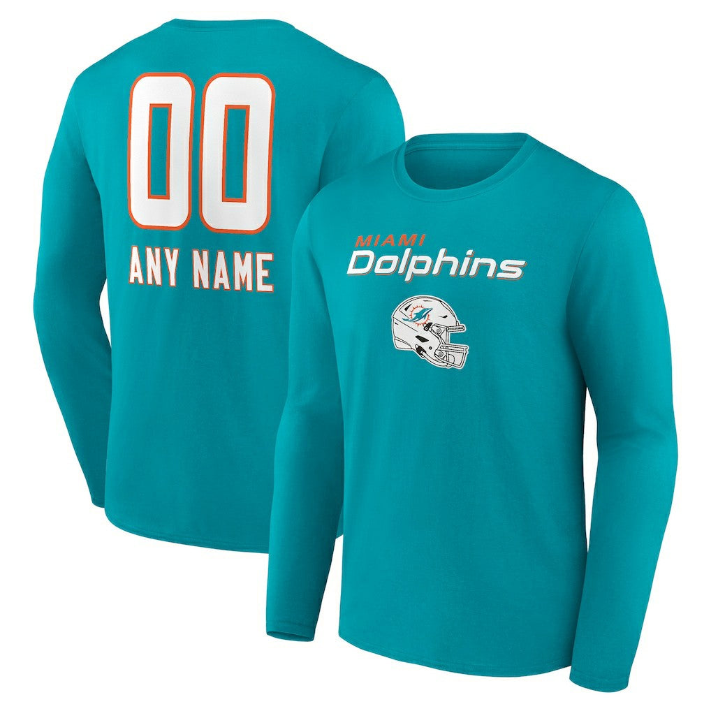 Miami Dolphins Personalized Name & Number Team Wordmark Long Sleeve T-Shirt | NFL Outlet