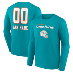 Miami Dolphins Personalized Name & Number Team Wordmark Long Sleeve T-Shirt | NFL Outlet