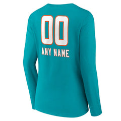 Miami Dolphins Women's Personalized Name & Number Team Wordmark Long Sleeve V-Neck T-Shirt | NFL Outlet