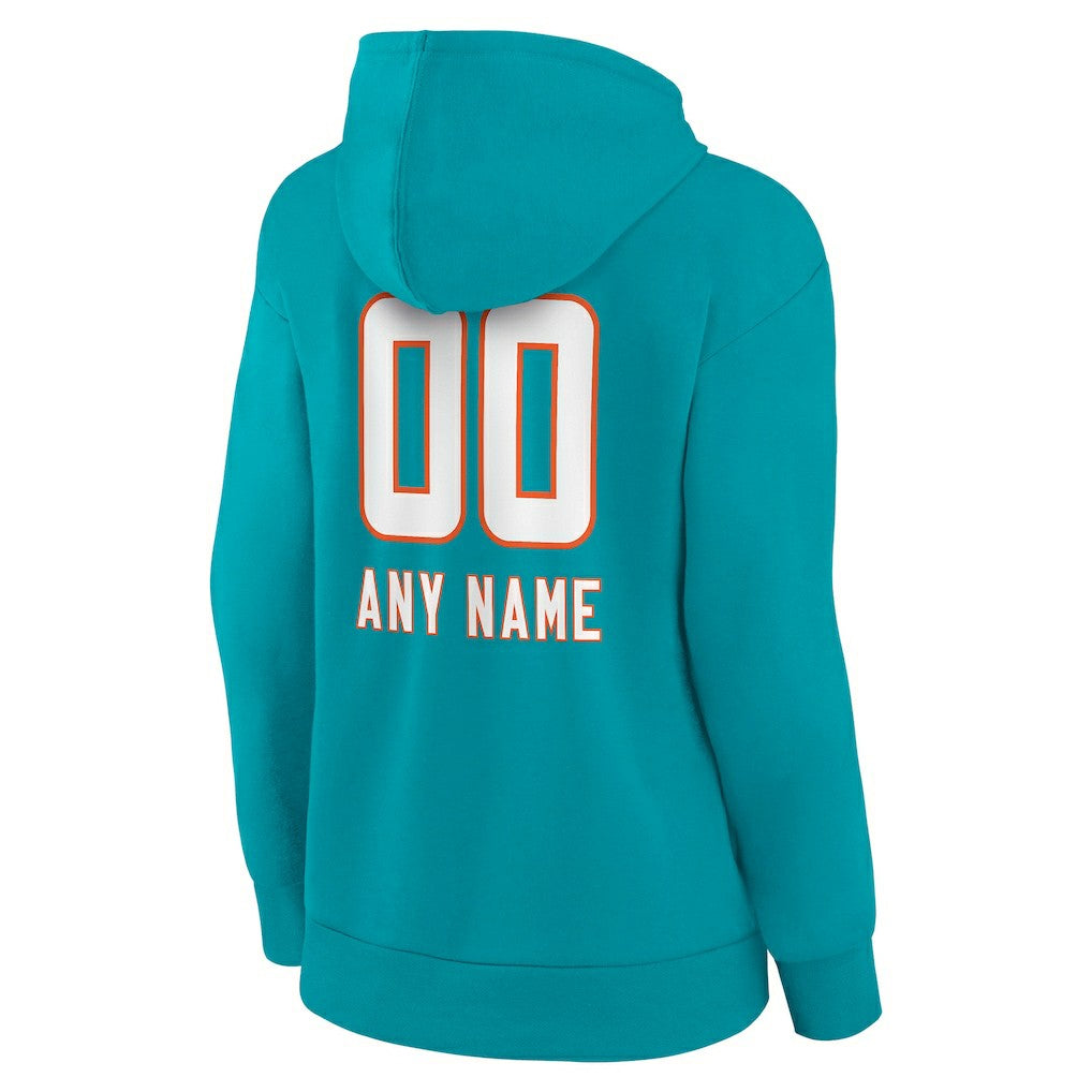 Miami Dolphins Women's Personalized Name & Number Team Wordmark Pullover Hoodie | NFL New
