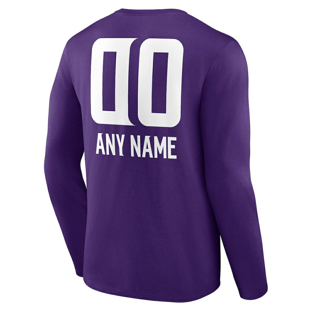 Minnesota Vikings Personalized Name & Number Team Wordmark Long Sleeve T-Shirt | NFL Outlet