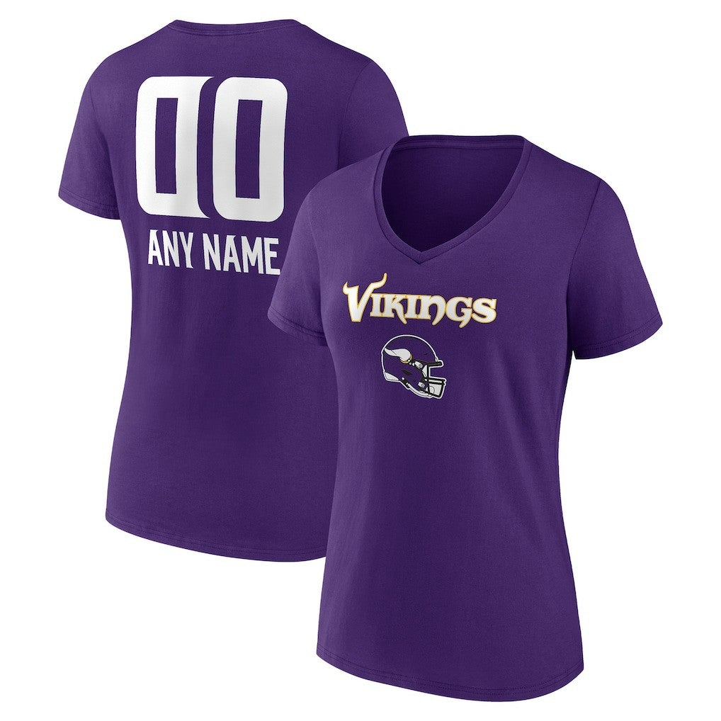 Minnesota Vikings Women's Personalized Name & Number Team Wordmark V-Neck T-Shirt | NFL US