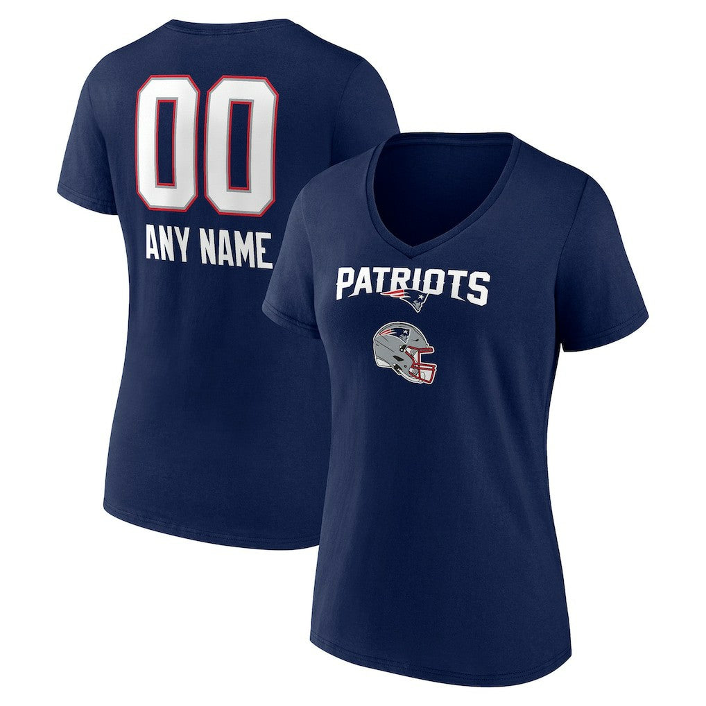 New England Patriots Women's Personalized Name & Number Team Wordmark V-Neck T-Shirt | NFL US